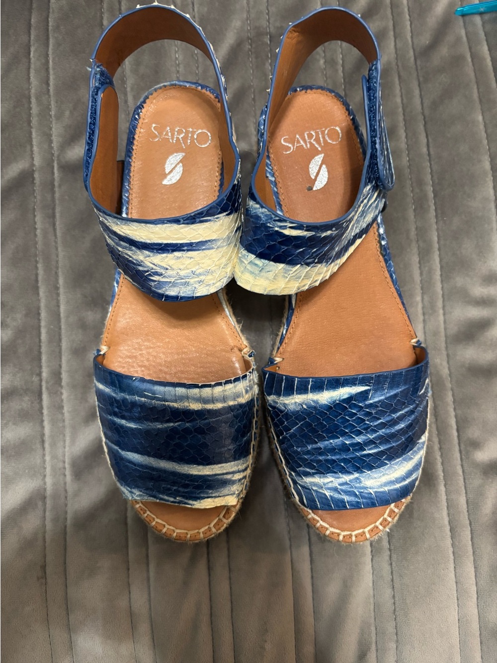 Sarto Blue & White Espadrille Sandals-Like New